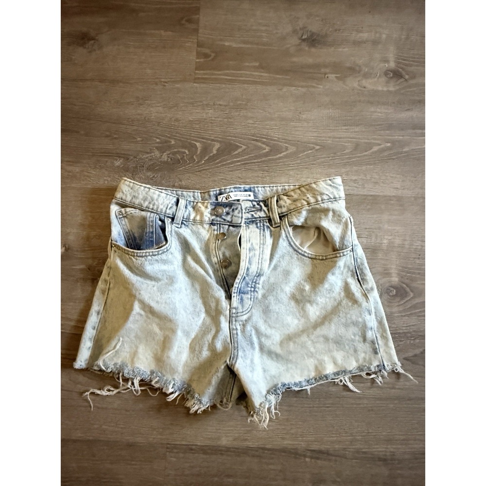 Zara High Rise Denim Shorts Womens 10 Cutoff Frayed Light‎ Wash Blue Jean Short